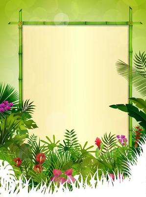 Tropical background with rectangle floral frame in concept bamboo