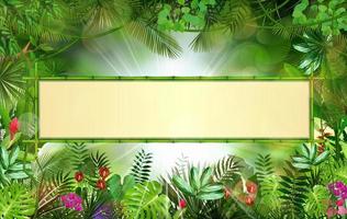 fondo tropical con marco floral rectangular en concepto de bambú vector