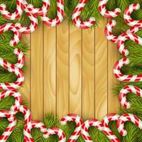 Border Fir Tree with candy on a wooden background.vector vector