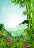 paisaje forestal de fondo tropical con sunrays.vector vector