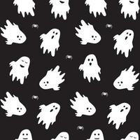 Cute ghost boo holiday character seamless pattern flat style design vector illustration set isolated on dark background.
