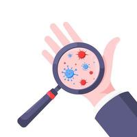 Germs, bacterias and viruses on dirty hand palm vector illustration isolated on white background.