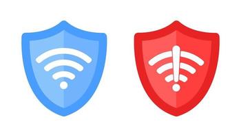 Wireless shield with text VPN and no VPN wifi icon sign flat design vector illustration.