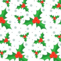 Seamless christmas pattern with red berries and snowflakes vector