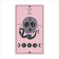 cartas de tarot antiguas con fases lunares, cráneo y serpientes aisladas en un fondo blanco. Magia celestial para ocultismo y adivinación. tarjetas de luz rosa. serpiente con calavera. ilustración vectorial plana. vector