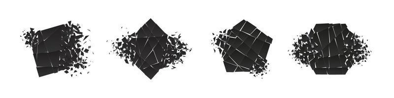 Shape shattered and explodes flat style design vector illustration set isolated on white background.