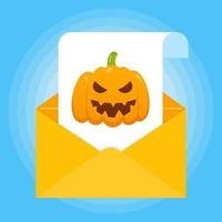 Paper sheet with halloween pumpkin with scary face on it vector