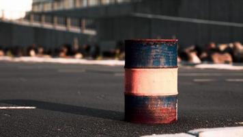 old and rusty metal barrel on parking video