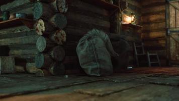 dark interior of retro log house video
