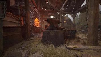 old abandoned blacksmiths workshop with rusted anvil hammer and tools video