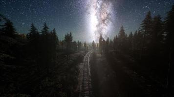 The milky way above the railway and forest video