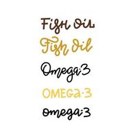 aceite de pescado, omega 3. conjunto de frases de letras vectoriales dibujadas a mano aisladas en el fondo blanco. ilustración de moda lineal vectorial vector