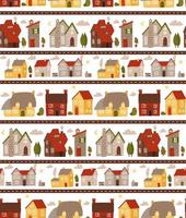 City Seamless pattern. Urban street background. Cute architectural backdrop. Flat vector illustration.
