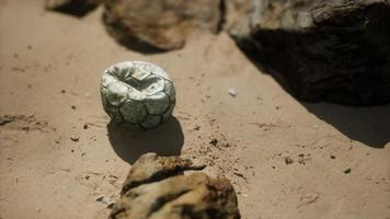 gammal fotboll boll på sandstranden video