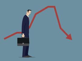 Sad businessman standing near sales chart. vector