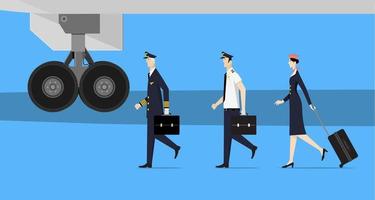 Aircrew. Captain, First officer and Hostess going to aircraft. vector