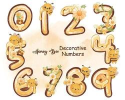 números decorativos de abejas y flores de miel vector