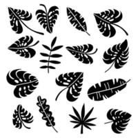 Set of palm leaves silhouettes isolated on white background. Vector simple flat hand drawn illustrations.