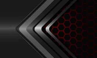 Abstract grey arrow direction geometric on red hexagon mesh metallic blank space design modern futuristic background vector