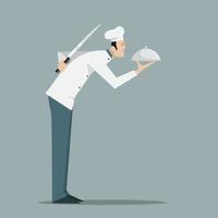 Chef with serving tray and knife. vector