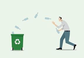 Man Launching Bottles Into Recycle Bin vector