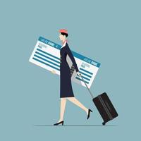 Hostess Carrying a Big Boarding Pass. vector