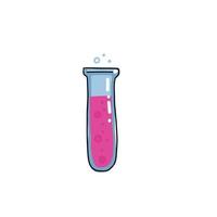 Test tube vector color outlined sketch icon isolated on white background. Hand drawn round bulb with pink bubble liquid . Tubes Doodle sketch for infographic, website, Glass bottles with pink water