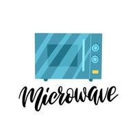 Closed Microwave vector flat illustration symbol object. Icon style concept design with hand dwawn lettering.