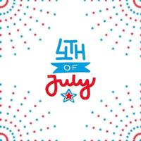 Fourth of July independence day. Salute decor of greeting card with lettering, Hand drawn flat illustration vector