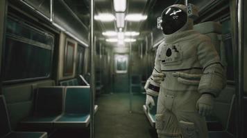 astronauta dentro do antigo vagão de metrô não modernizado nos eua video