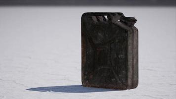 old metal fuel canister at salt flats in Utah video