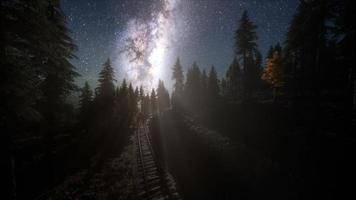 The milky way above the railway and forest video