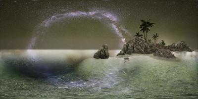 vr 360 prachtig fantasie tropisch strand met melkwegster in de nachtelijke hemel video