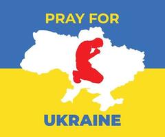 Pray for Ukraine Map and Flag with Silhouette of Man Praying vector