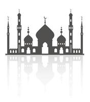 Mosque with minarets on skyline. Islamic architecture silhouette. Istanbul cityscape with reflection isolated on white background. vector