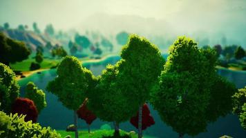 cartone animato paesaggio forestale verde con alberi e lago video