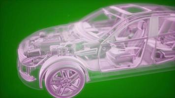 Holographic animation of 3D wireframe car model with engine video