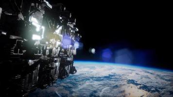nave espacial com vista sobre o espaço e o planeta Terra video