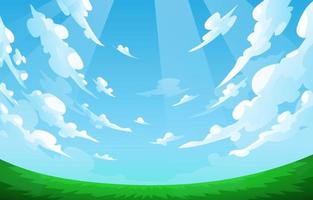 campo de hierba con fondo de cielo azul vector