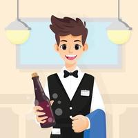 Cute Waiter Character with Flat and Gradient Simple Style vector