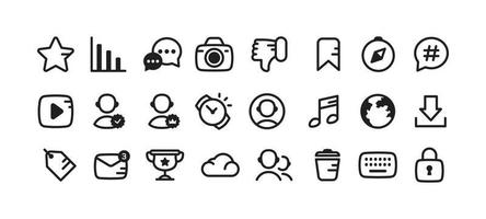 Cute Reaction and Action Social Media Icon Set with Outline Style vector
