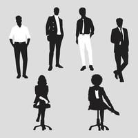 siluetas de pose casual de hombre y mujer de negocios individuales vector