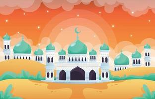 Cute Sunset of Desert and Mosque Scenery vector