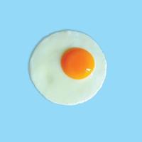 Fried egg on light blue background photo