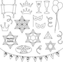 Purim black outline vector stamps