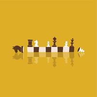 Banner with chess pieces on a chessboard. A poster representing a chess competition or section. Poster with place for text invitation to play chess. Flat vector hand drawn illustration