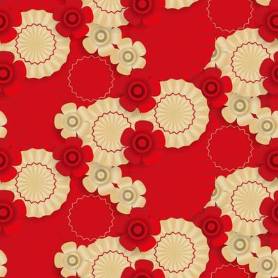 Japanese seamless pattern with umbrella and flowers. Vector New year holiday 3d Illustration