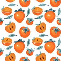 Seamless pattern with cartoon persimmon isolated on white. Juice fruit. Illustration used for magazine, book, poster, card, menu cover, web pages. Flat hand drawn vector illustration