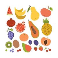 Simple cute fruit icon collection. Set of coroful summer tasty fruits. Cartoon flat style illustration. vector