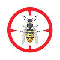 Wasp - warning sign isolated on white background. Flat vector illustration. Insect in sight.